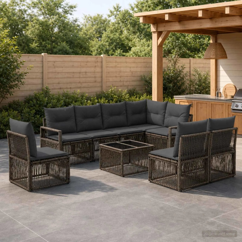 Set Divano da Giardino 9 pcs Grigio polyrattan 3435731