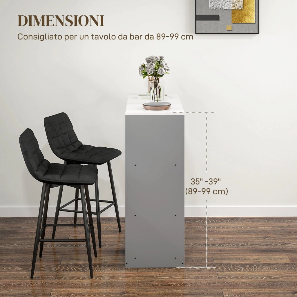 Set 2 Sgabelli da Cucina Stile Nordico 45x47x84 cm in Tessuto Effetto Velluto e Metallo Nero
