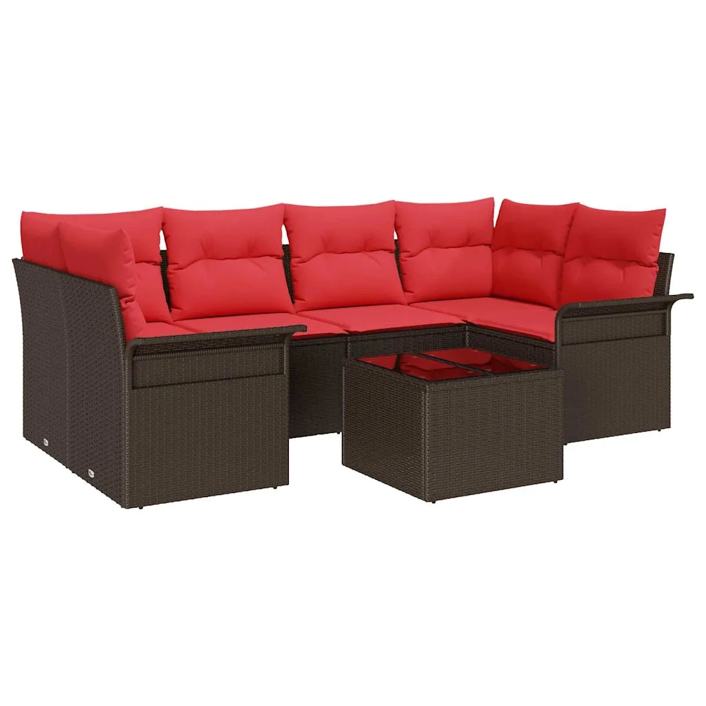Set Divano da Giardino 7 pcs Beige e Rosso polyrattan 3353933