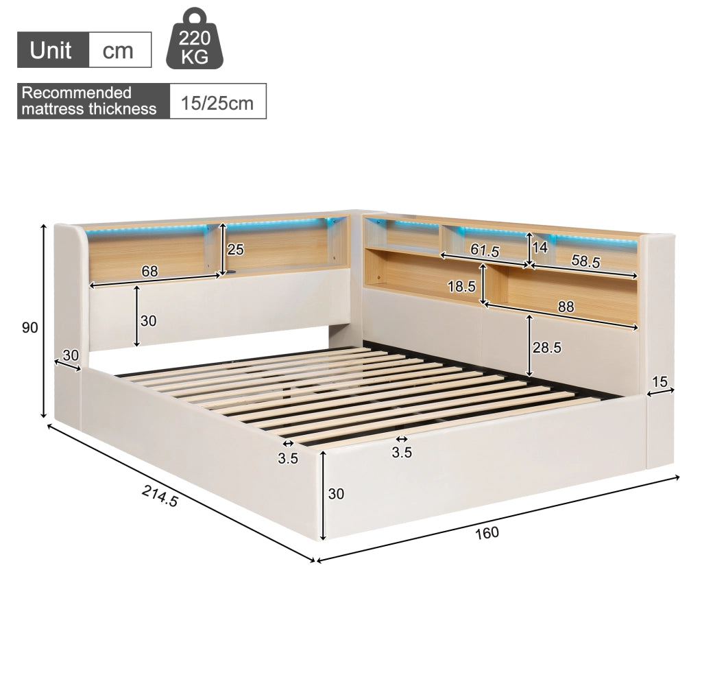 Daybed imbottito con contenitore idraulico, LED e porte USB-C 140x190 cm