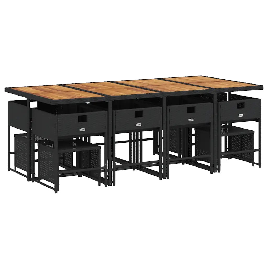 Set da Pranzo da Giardino 13pz con Cuscini Nero in Polyrattan 3211347