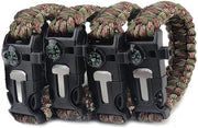 Bracciale di Emergenza 4 x Corda Paracord - Camouflage Verde - 3,1 Metri - 240 kg di Resistenza - Adatto per Sport All'Aperto - Bracciale di Emergenza