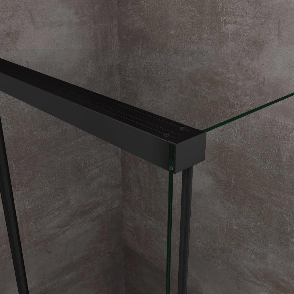 Box Doccia Ad Angolo Con Parete Fissa Laterale e Porta Frontale Con Chiusura Soft Close Ammortizzata H 200 8 MM Telaio Nero Opaco Cm 120 (118-120) x 140 (137-140)