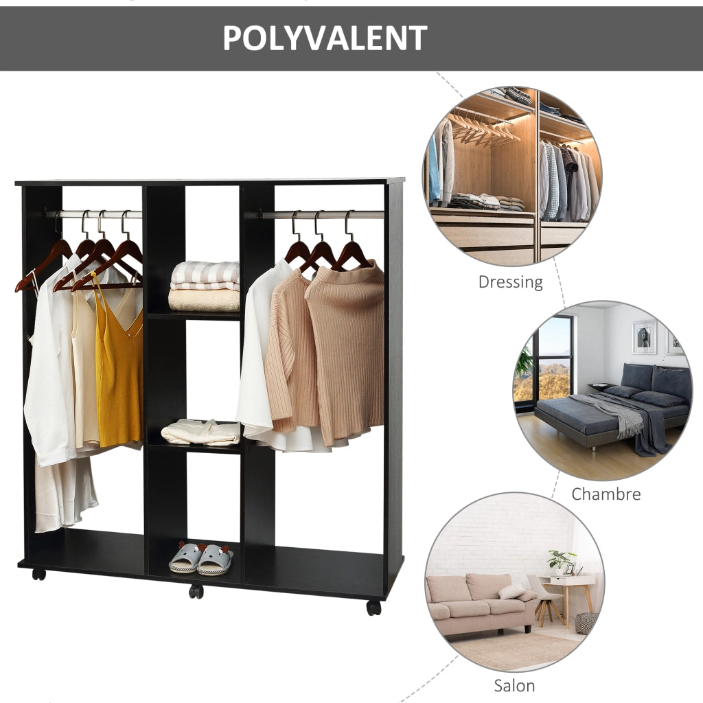 Armadio a Rullo Mobile con Appendiabiti ¨C Minimal ¨C Legno Nero 120x40x128 cm