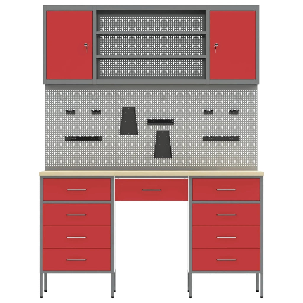 Mobile da lavoro 8 pcs Rosso Legno ingegnerizzato e acciaio 3321461