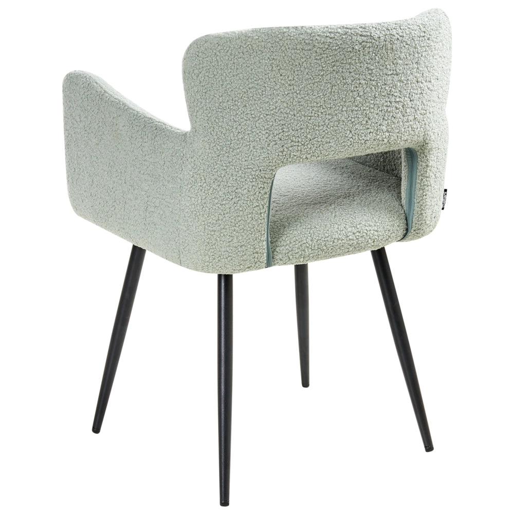 Set di 2 sedie da pranzo bouclè verde chiaro braccioli schienale intagliato gambe in metallo moderna industriale
