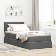 Letto con contenitore e LED Grigio scuro 90 x 190 cm Tessuto