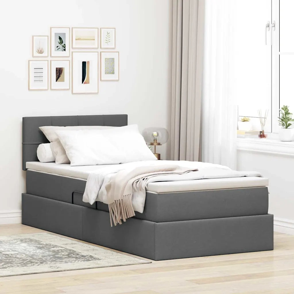 Letto con contenitore e LED Grigio scuro 90 x 190 cm Tessuto