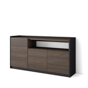 Credenza, Mobile, Cucina, 156x80x37 cm, 3 Porte, grande stoccaggio, Rovere scuro e Nero
