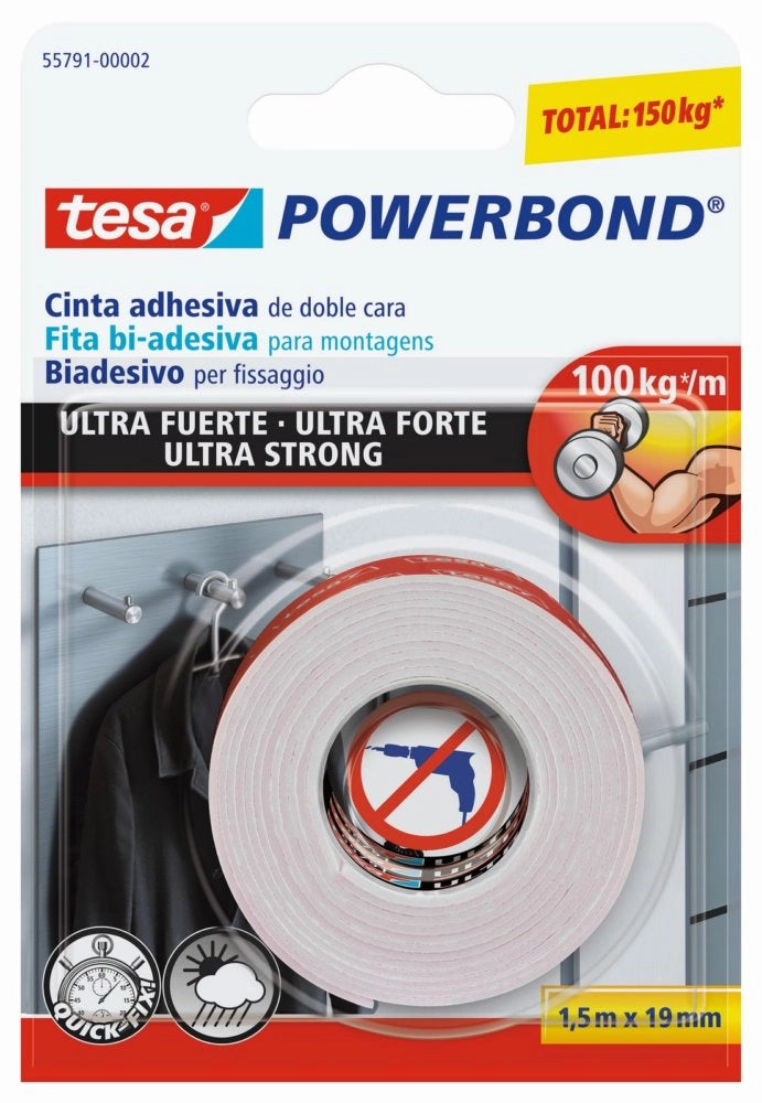 12pz nastro biadesivo tesa powerbond ml.1,5x19mm. cod:ferx.17366
