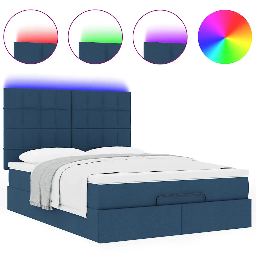 Struttura Letto Pouf con Materasso Blu 140x200cm in Tessuto 3314016