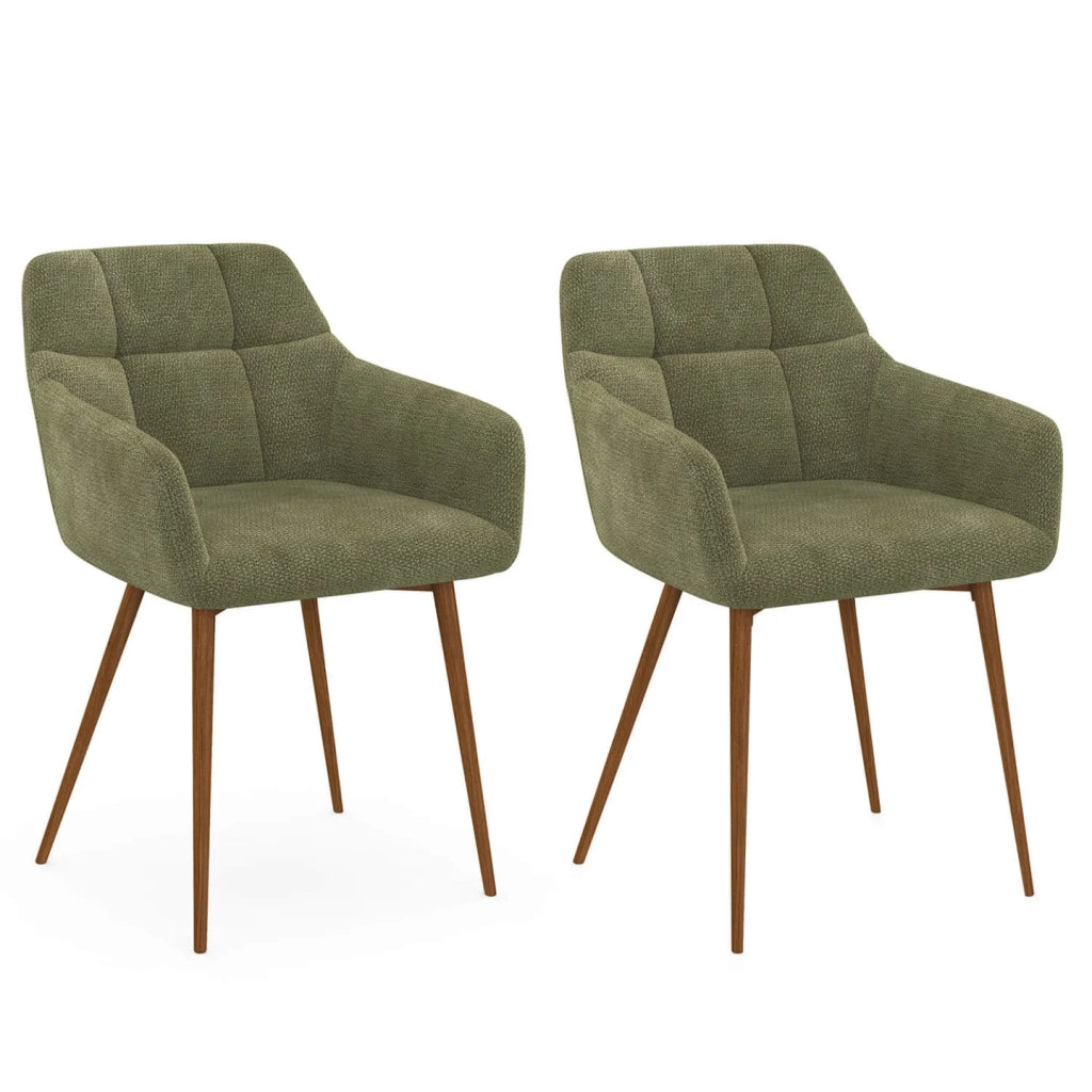 IDMarket - Set di 2 sedie GINA in tessuto di ciniglia verde con gambe effetto noce