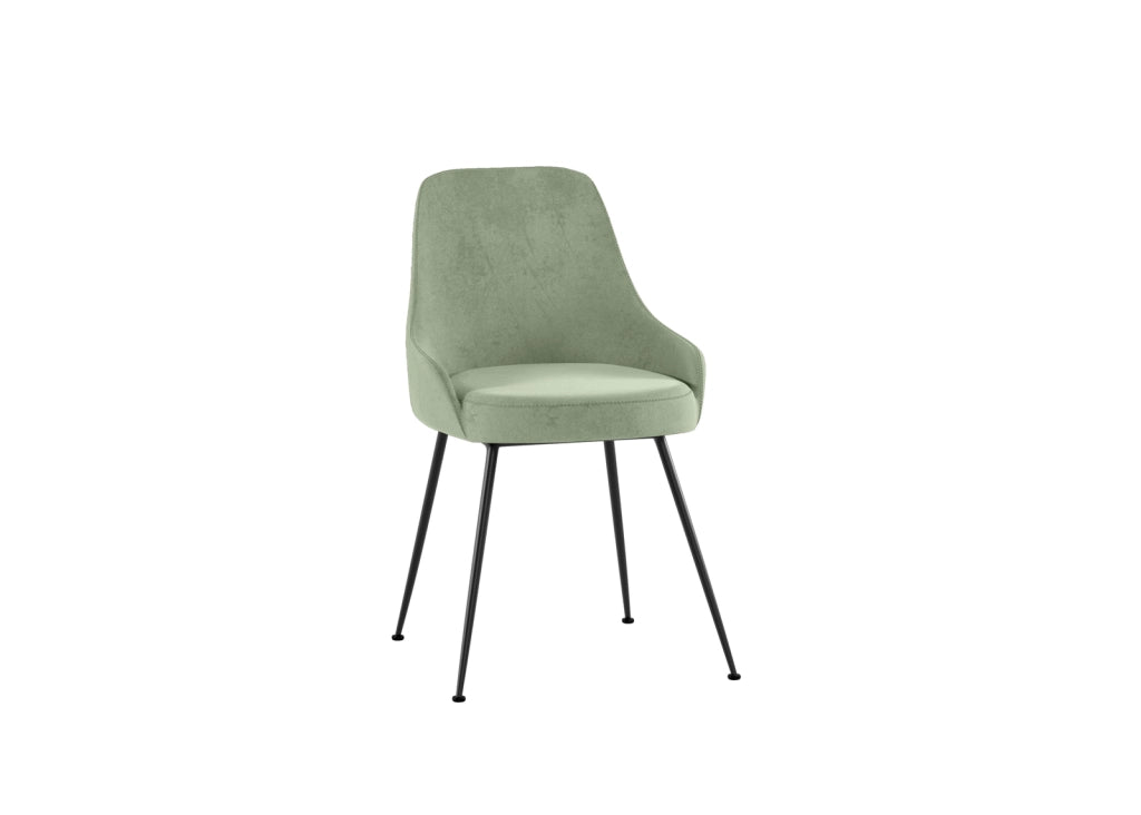 Sedia Nandy imbottita in microfibra verde acqua con gambe coniche in metallo verniciato nero - Design moderno per zona living