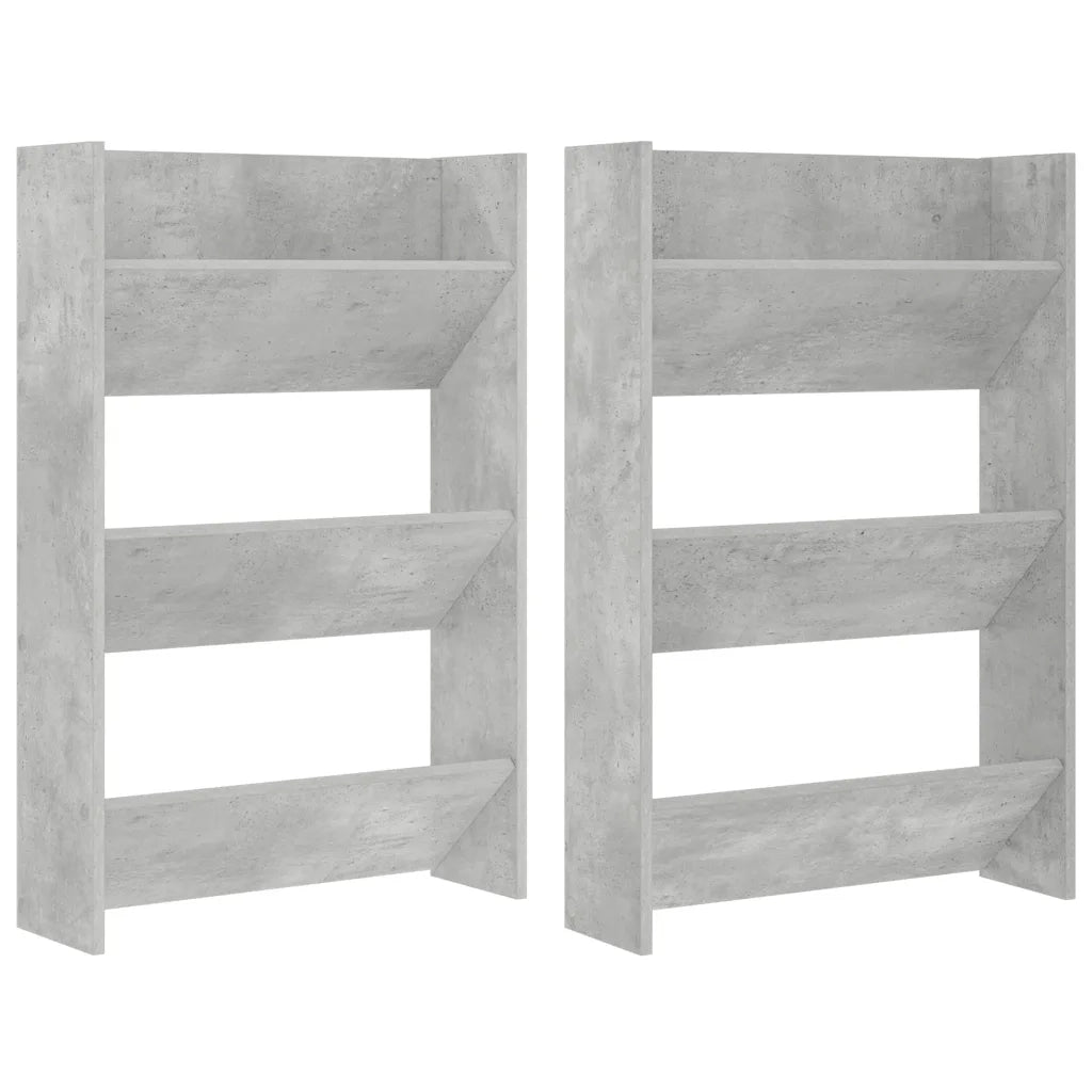 Scarpiere Muro 2pz-Set di 2 Scaffale per scarpe Grigio Cemento 60x18x90cm Legno Multistrato