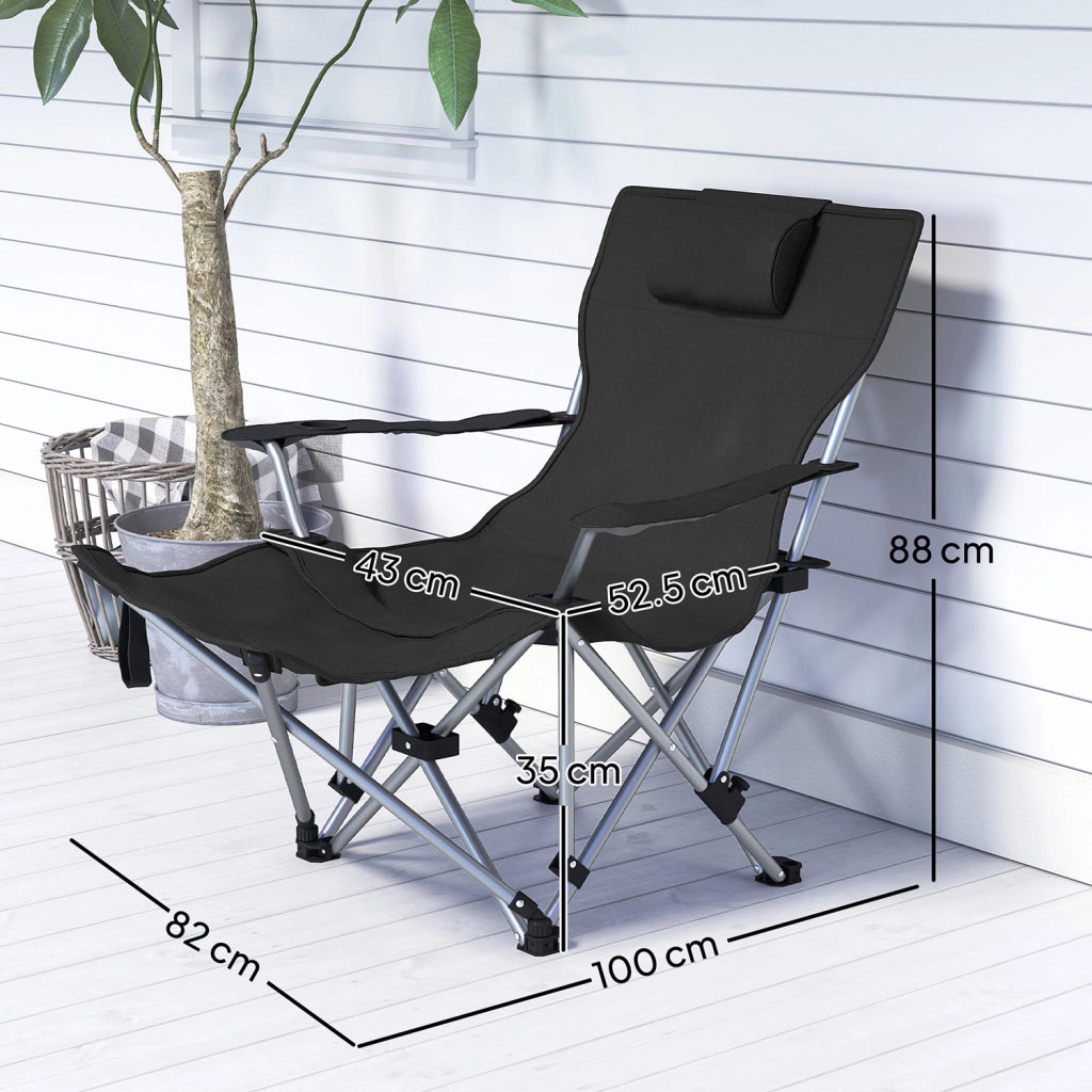 Sedia da Campeggio Pieghevole e Reclinabile con Accessori Nero