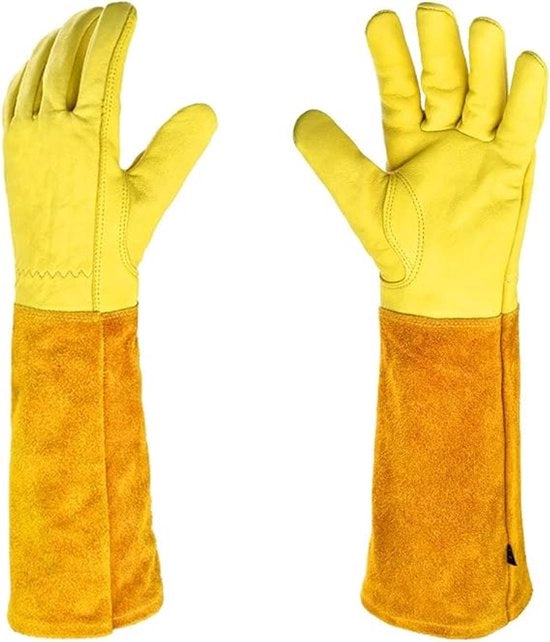 Manica da giardiniere unisex - L - 42 cm - Maniche da giardiniere resistenti alle spine - Maniche da giardiniere in pelle lunga - Manica pesante - Adatta per potatura rose/saggi di prugne - Giallo