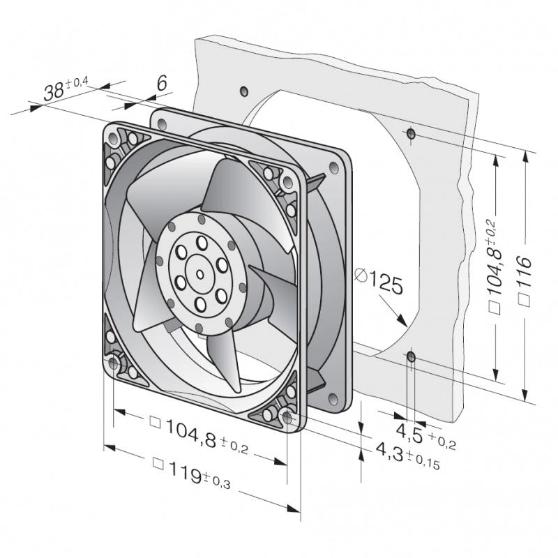 Ventilatore ASSIALE per Stufa A Pellet Ventola in Metallo 120X38 19W EBMPAPST EBM PAPST 4650N