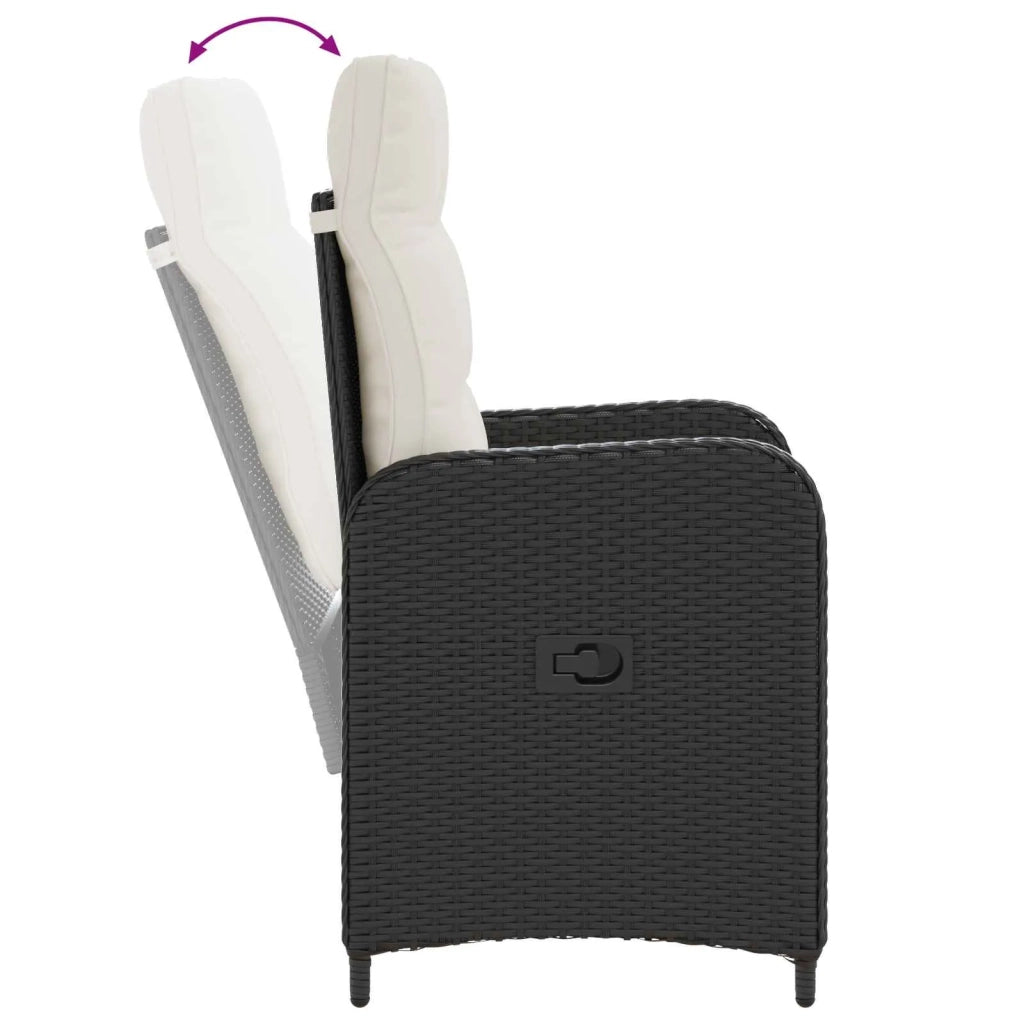 Set da pranzo per esterni 3 pcs Nero e Bianco Crema polyrattan 3422258