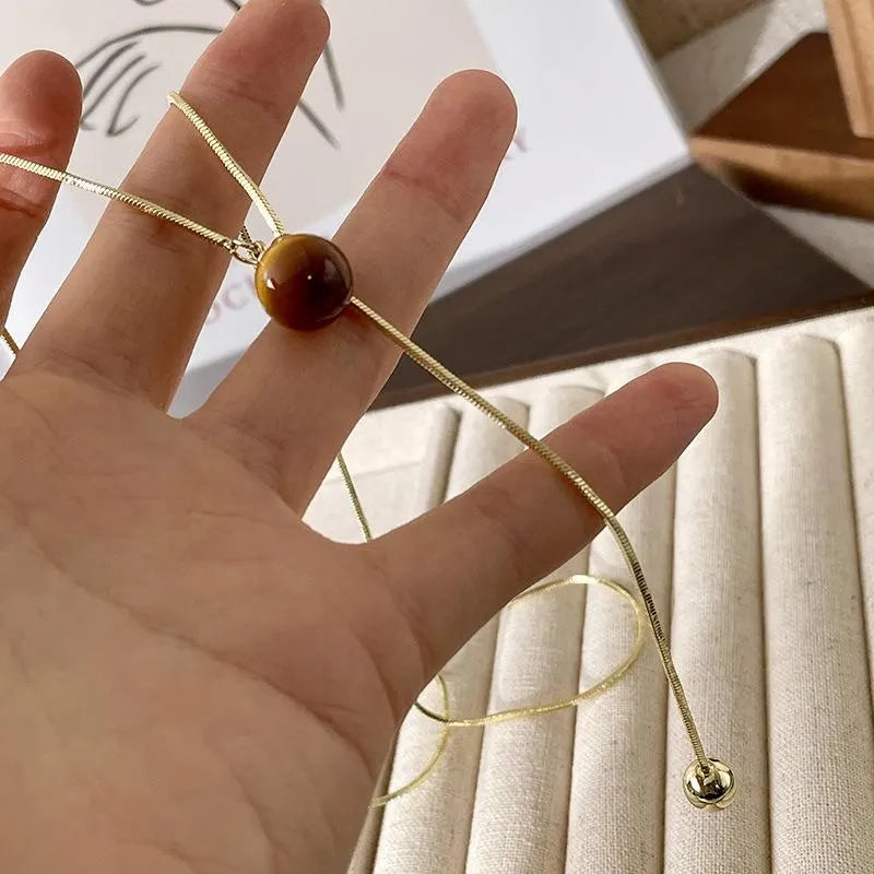 Collana lunga con pendente in pietra naturale, realizzata a mano in oro, regalo di Natale o compleanno.