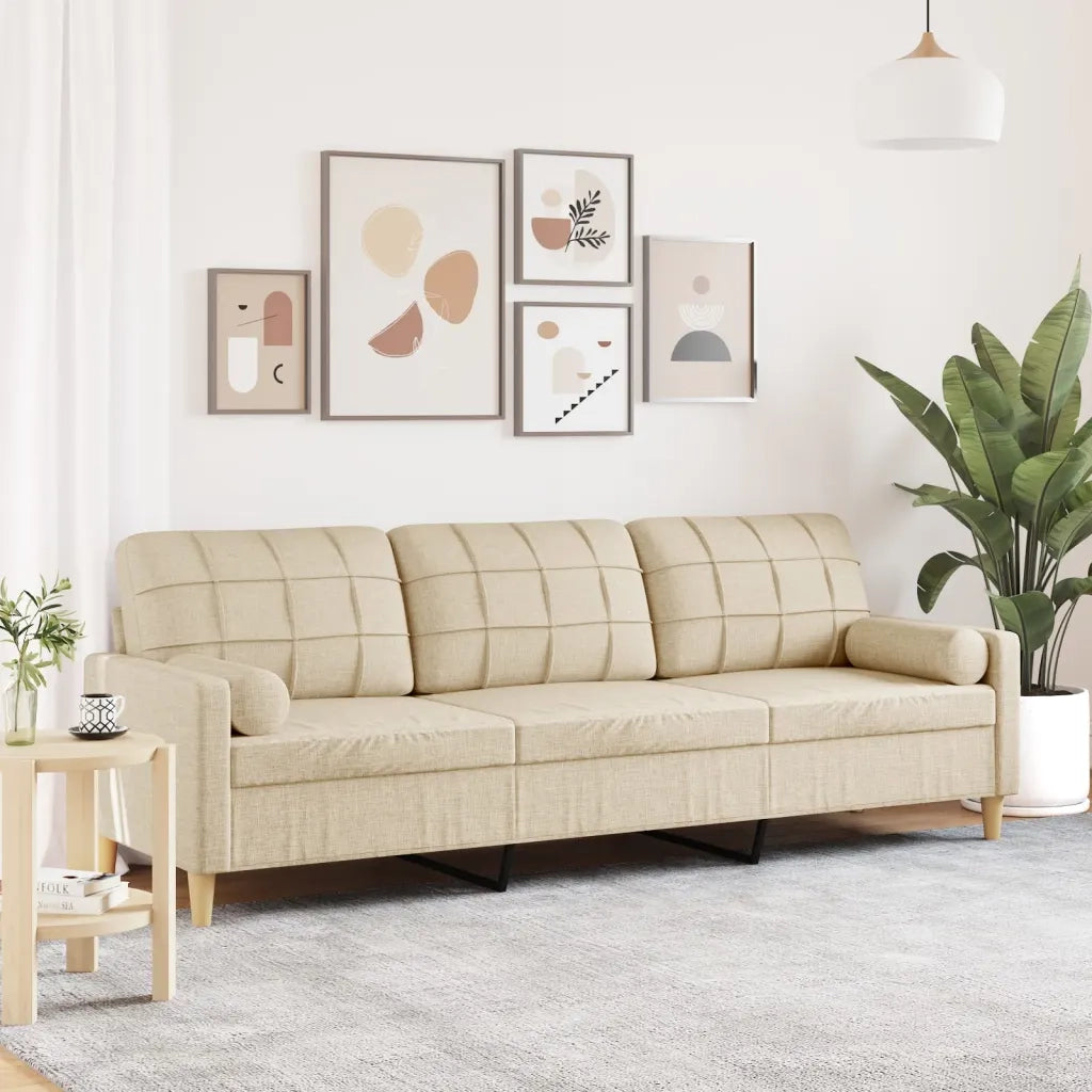 Divano a 3 Posti con Cuscini Crema 210 cm in Tessuto 3278203