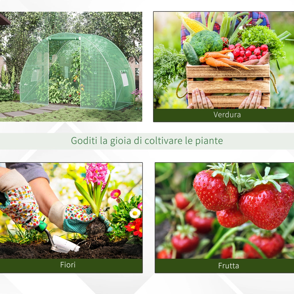 Serra Tunnel da Giardino ¨C Xylo ¨C Porta Avvolgibile, Finestre, PE Verde, Acciaio 1.5x3x2m