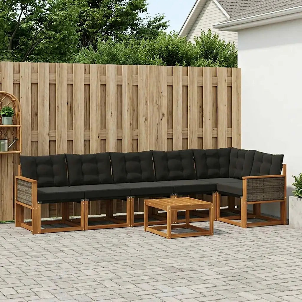 Set di divani da esterno con cuscino 7 pcs Naturale e Nero 3381996