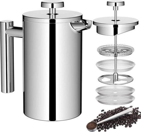Pressa per caffè in acciaio inossidabile 06 litri (3 tazze) Pressa per caffè termoresistente piccola 600 ml caffettiera a doppia parete isolata - 3 tazze - Argento