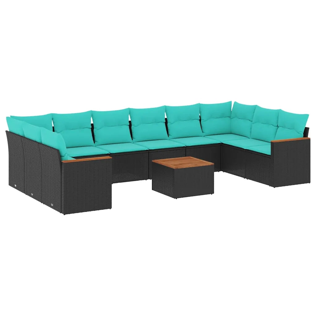 Set Divani da Giardino 11 pz con Cuscini Nero in Polyrattan 3226330