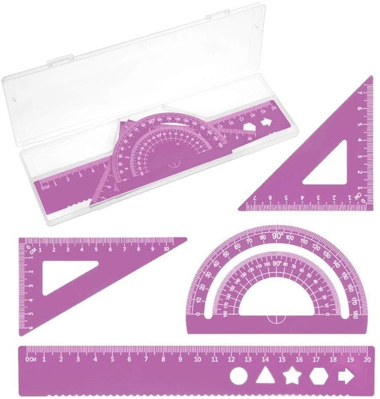 Set di Strumenti Geometrici da 4 pezzi - Regolo Metallico - Regolo in Alluminio - Strumento Matematico - Leggero e Sostenibile - Per Disegnare e Misurare - Strumenti di Misura