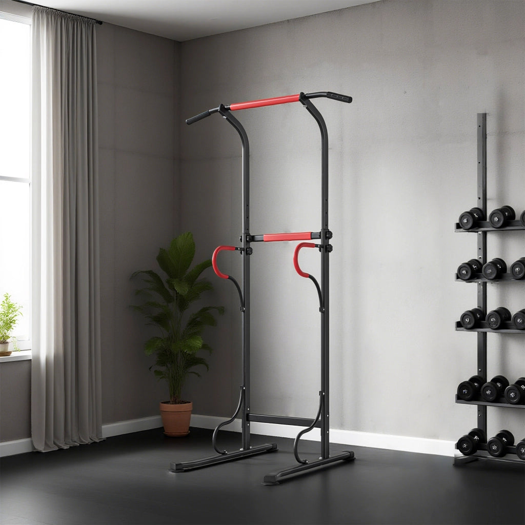 Stazione Fitness Multifunzione Power Tower ¨C Xylo ¨C Altezza Regolabile 171-219cm Nero Rosso