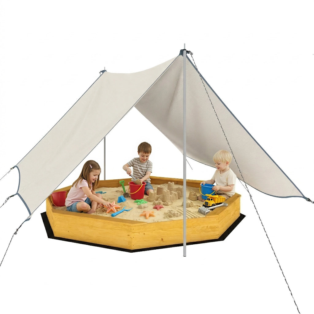 Sabbiera legno con tettoia e 4 panchine ¨C Xylo ¨C giallo con copertura fondo