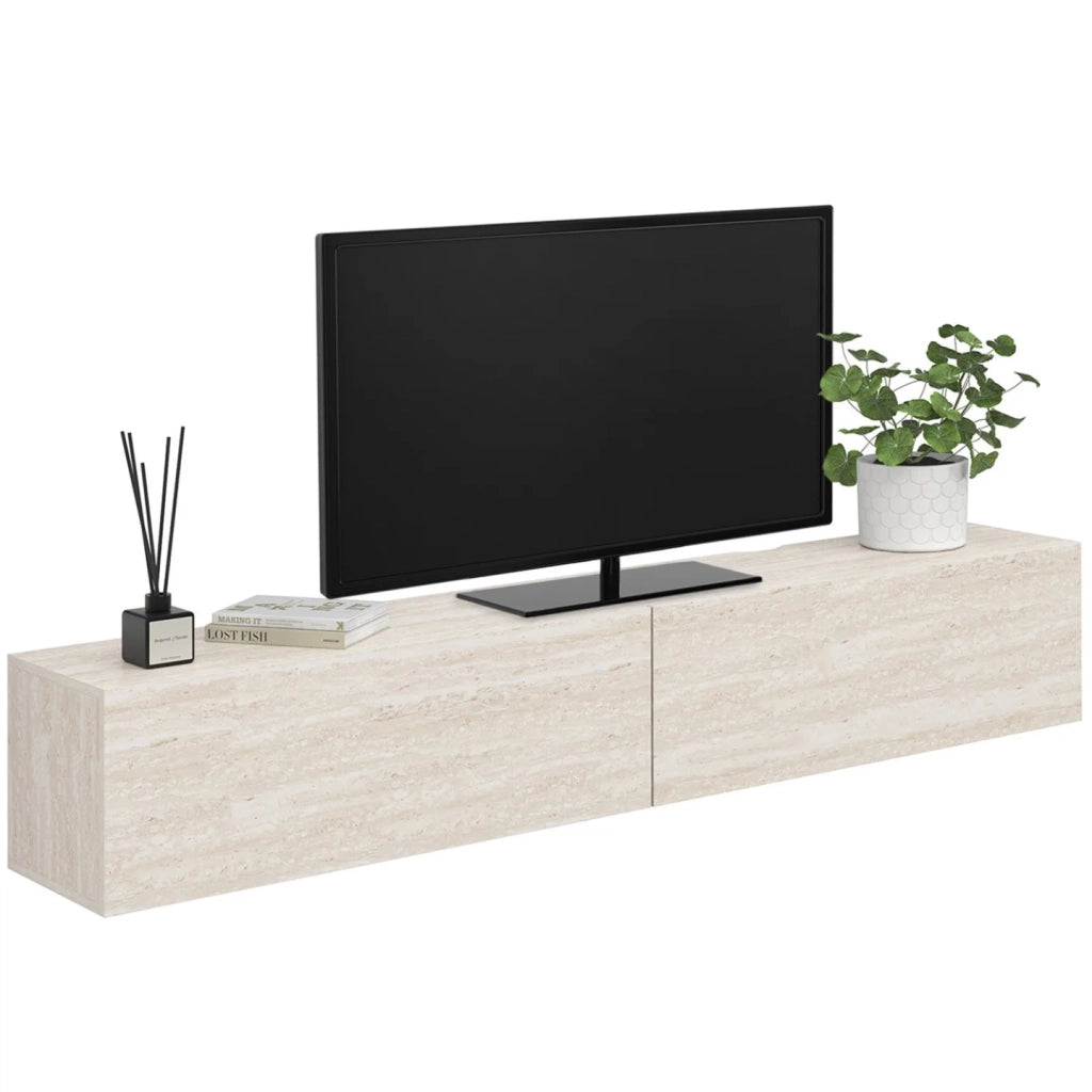 IDMarket - Mobile TV sospeso ELIO 180 cm con 2 ante in legno effetto travertino