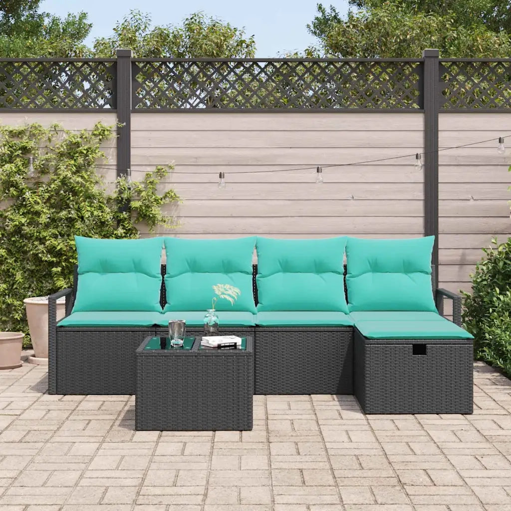Set di divani con cuscino 6 pcs Nero e Turchese polyrattan 3359175