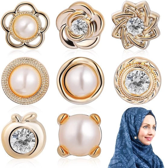 Hijab Naalden con 8 Clip Magnetici - Chiusura di Sicurezza - Amichevole con la Stoffa - Multifunzionale - Decorazioni di Stile Moderno