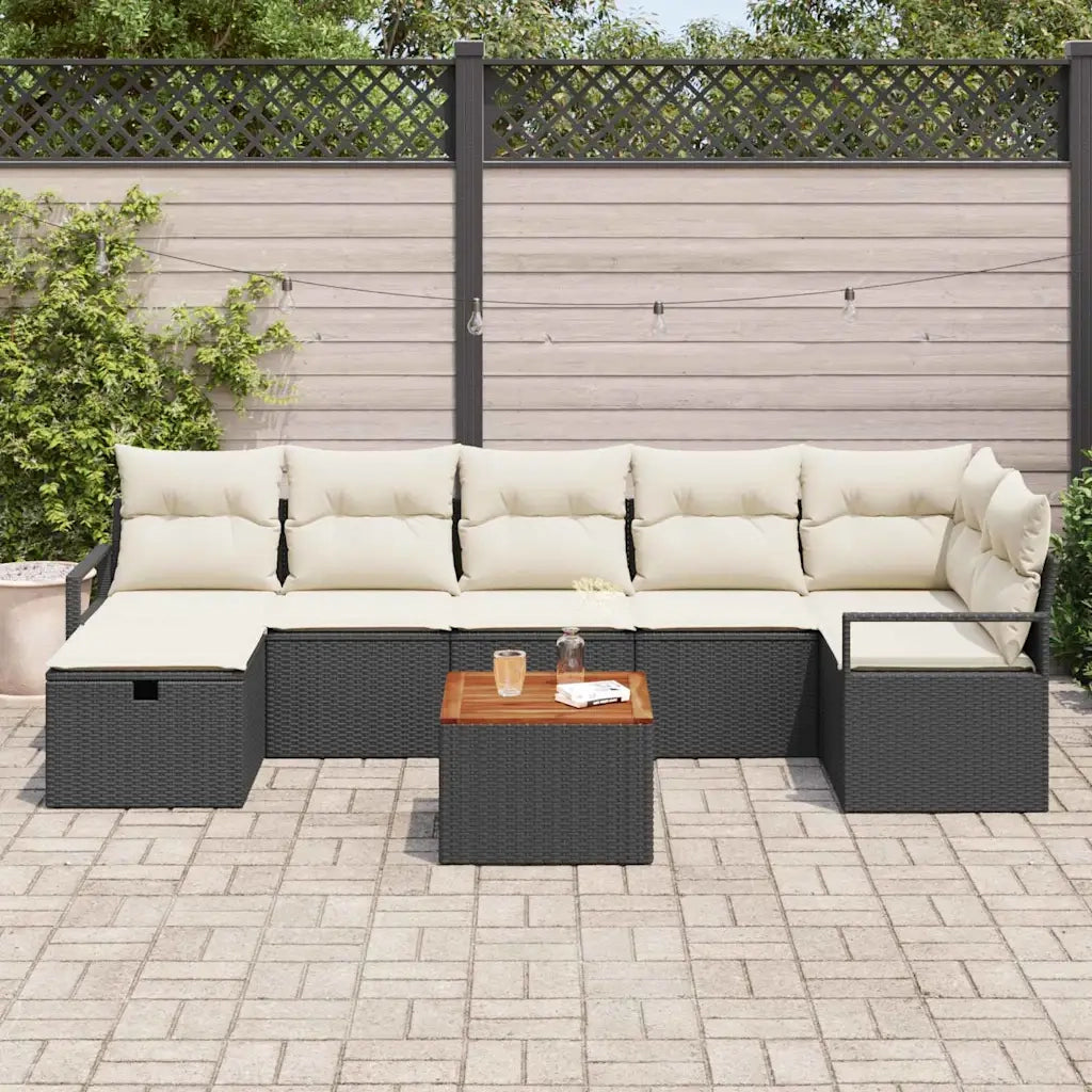 Set Divano da Giardino con cuscino 8 pcs Nero polyrattan