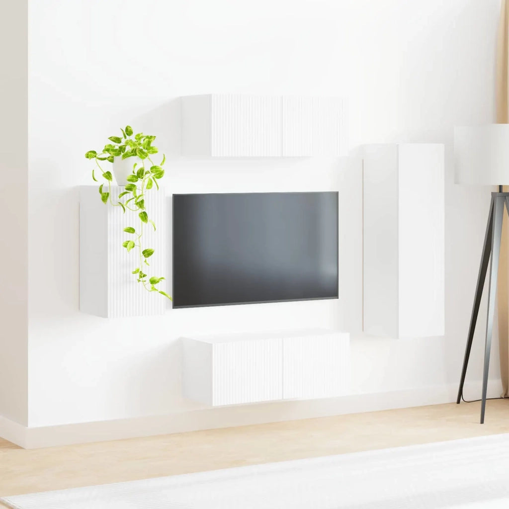 Set mobile TV Montaggio a parete 4 pcs Bianco Legno multistrato 3409006