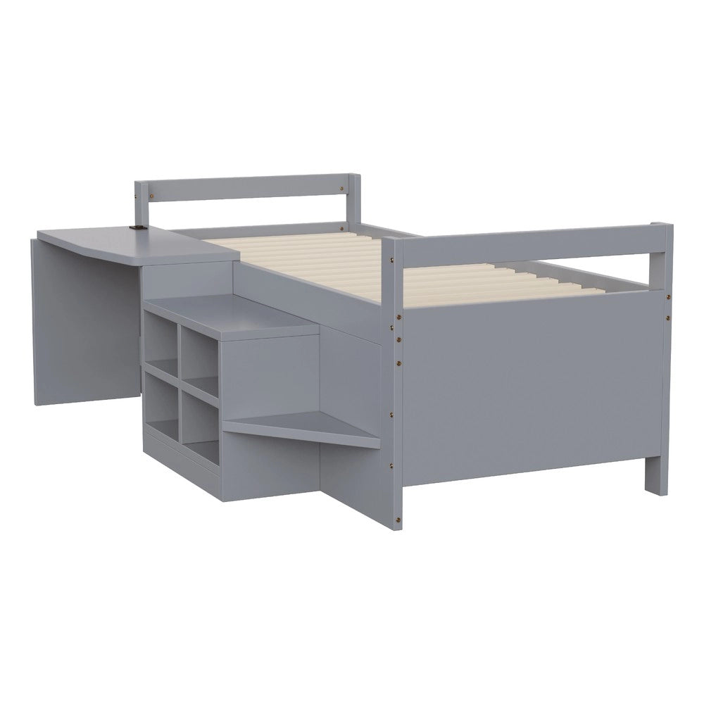 Letto Singolo con Scrivania e Cassetti ¨C Xylo ¨C Legno Grigio 90x200