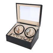 Winder per Orefici - 4 Tubi Rotanti - 6 Posizioni di Deposito - Silenzioso - Pelle in PU - 31 x 24 x 18 Cm - Cassetto per Orefici
