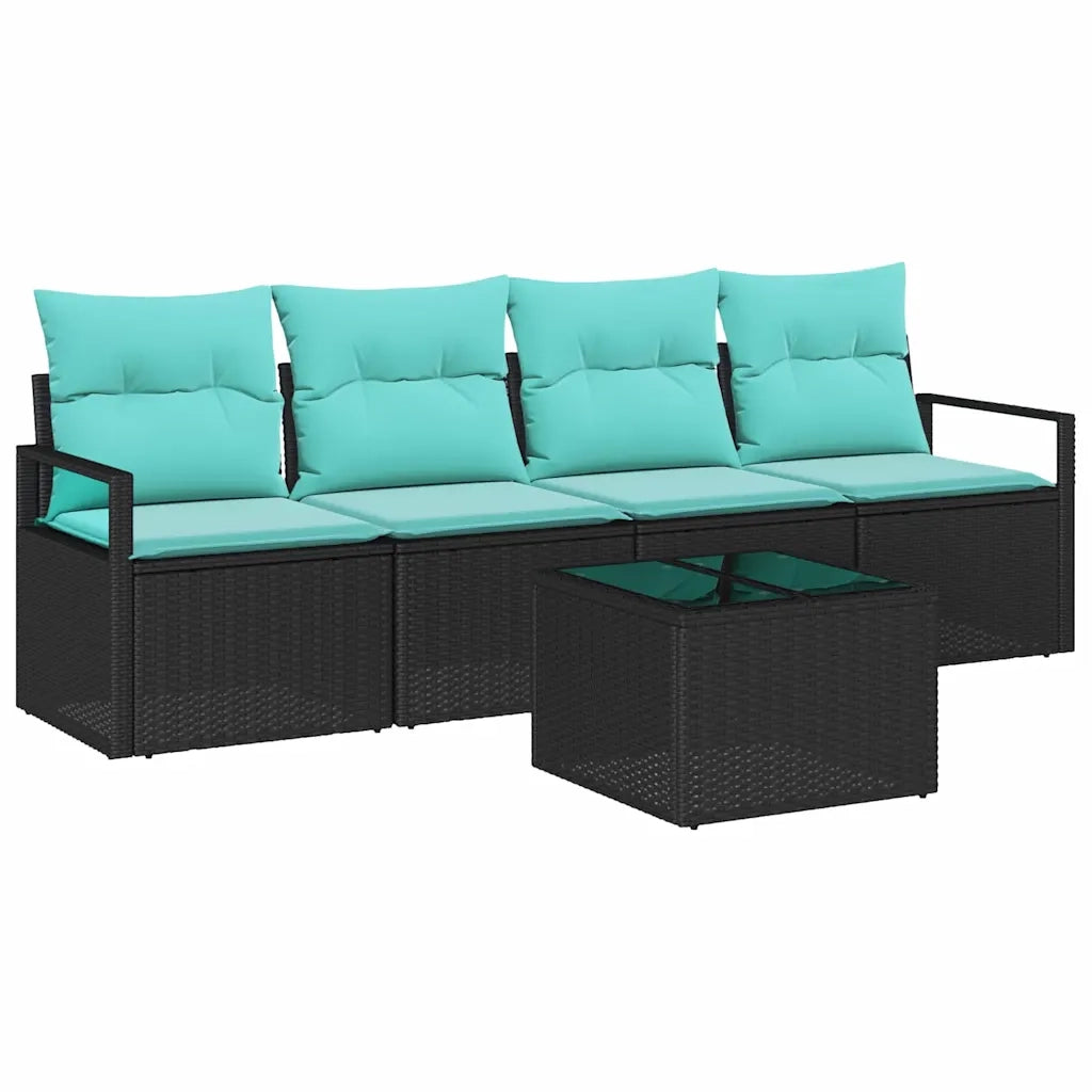 Set di divani 5 pcs Nero e Turchese polyrattan 3346256