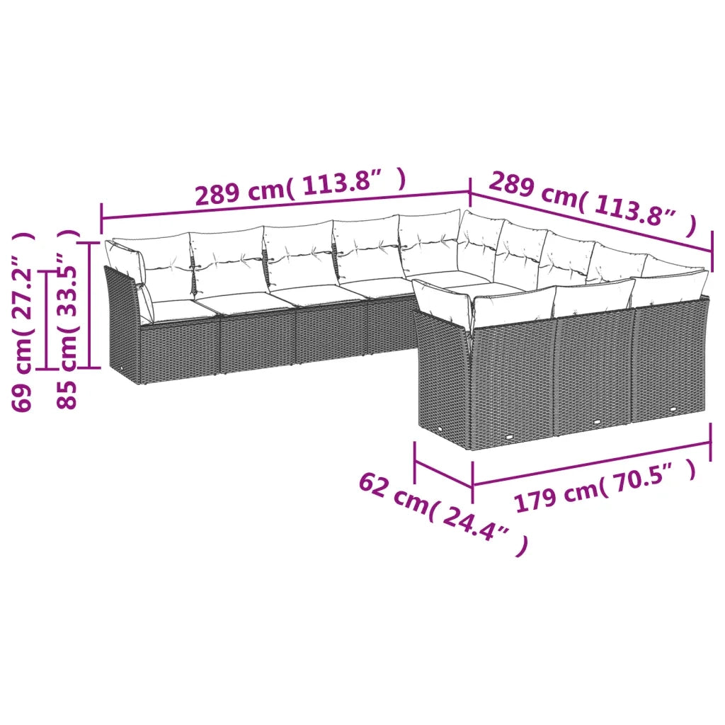 Set Divani da Giardino 11 pz con Cuscini in Polyrattan Nero 3250244