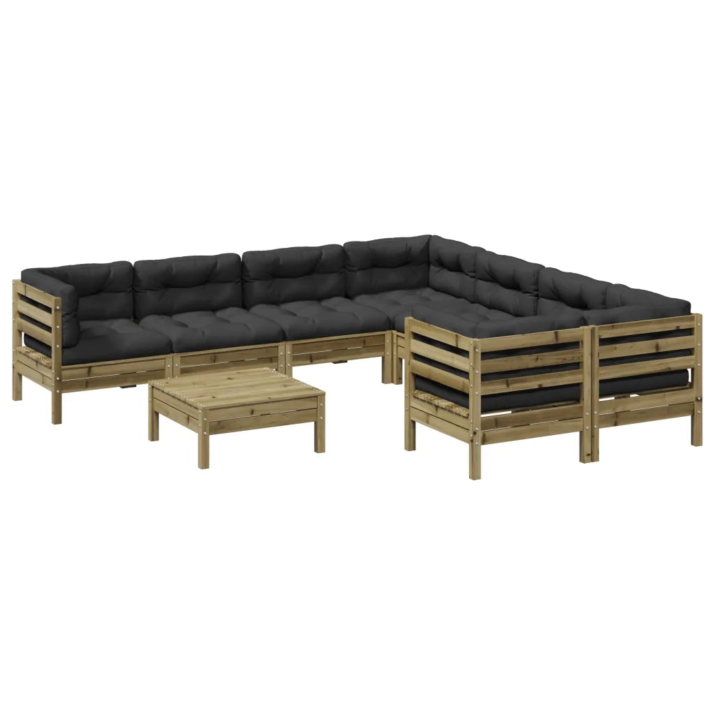 Set Divani da Giardino 9pz con Cuscini Legno Impregnato di Pino