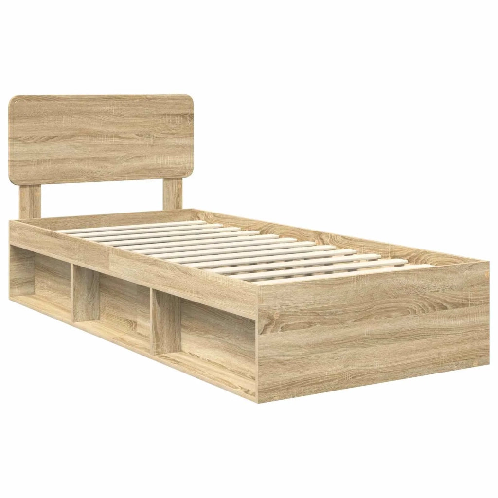 Letto singolo | Letto per adulti | Struttura del letto Rovere Sonoma 75 x 190 cm Pino massello