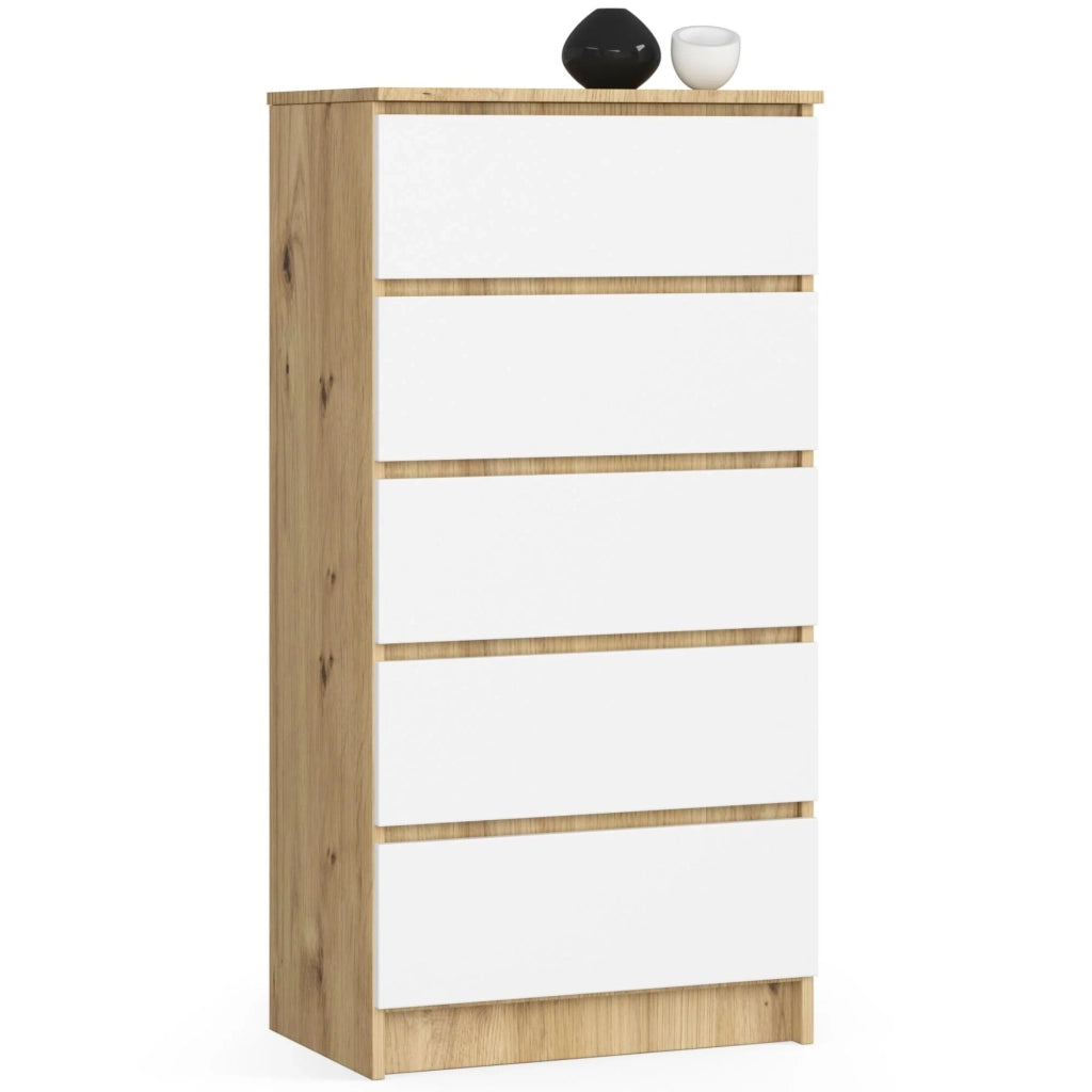 Cassettiera AKORD K60 Cassettiera Quercia Artisan 60 cm 5 cassetti inserto frontale Bianco 60x40x121 cm