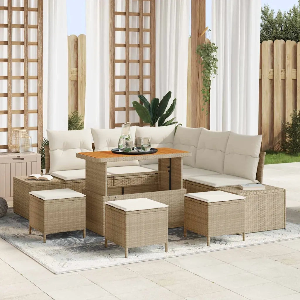 Set Divano da Giardino con cuscino 9 pcs Beige Poly Rattan 3364741