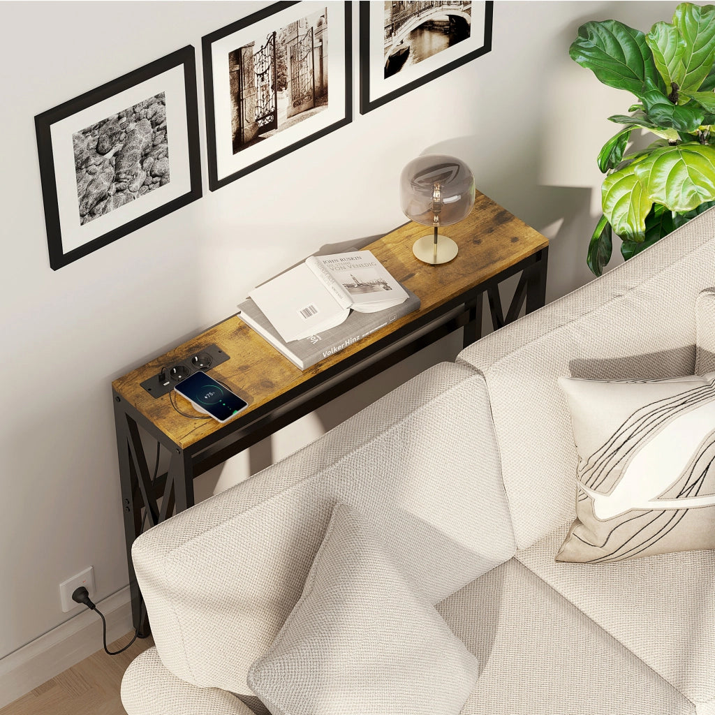 Console industriale a 2 livelli con prese ¨C zephmum ¨C 100x24x75 marrone