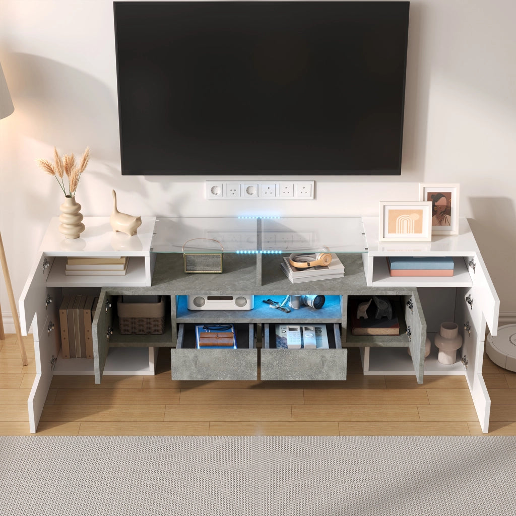 Mobile TV elegante - Zephmum- 145 cm bianco lucido LED illuminazione