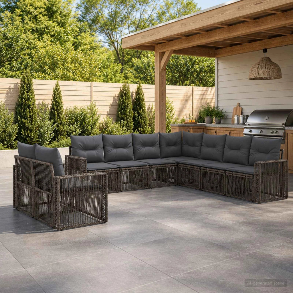 Set Divano da Giardino 9 pz Grigio e Grigio Scuro polyrattan 3435164
