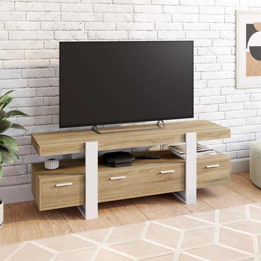 IDMarket - Porta TV PHOENIX 140 cm con cassetti in legno e bianco