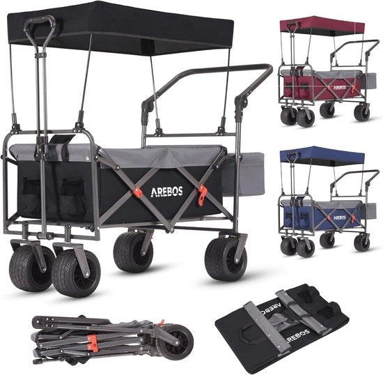 Carrello Opportuno con Copertura - Carrello Manuale con Pneumatici - Ruote 360° Girevoli - Capacità XXL fino a 100 kg - Nero