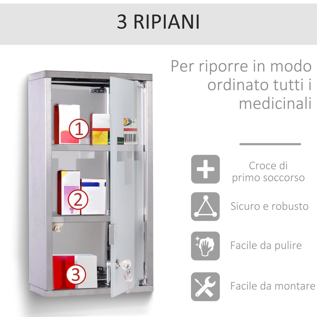 Armadietto Pronto Soccorso ¨C ZephMum ¨C Acciaio Porta Vetro 48x25cm